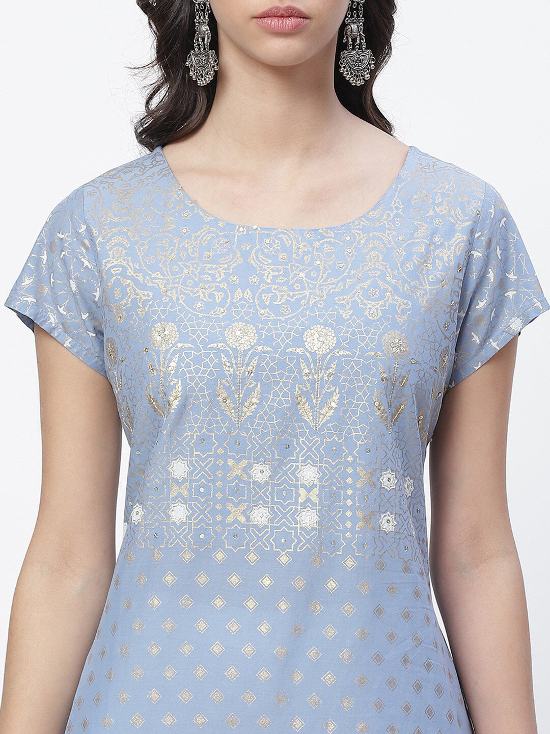 Biba Women Blue Ethnic Motifs Printed Cotton Kurta - Distacart