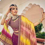 Thumbnail for Wine Heavy Viscose Khatli, Embroidery & Mirror Work Unstitched Lehenga Choli - Sisha Keshav - Distacart