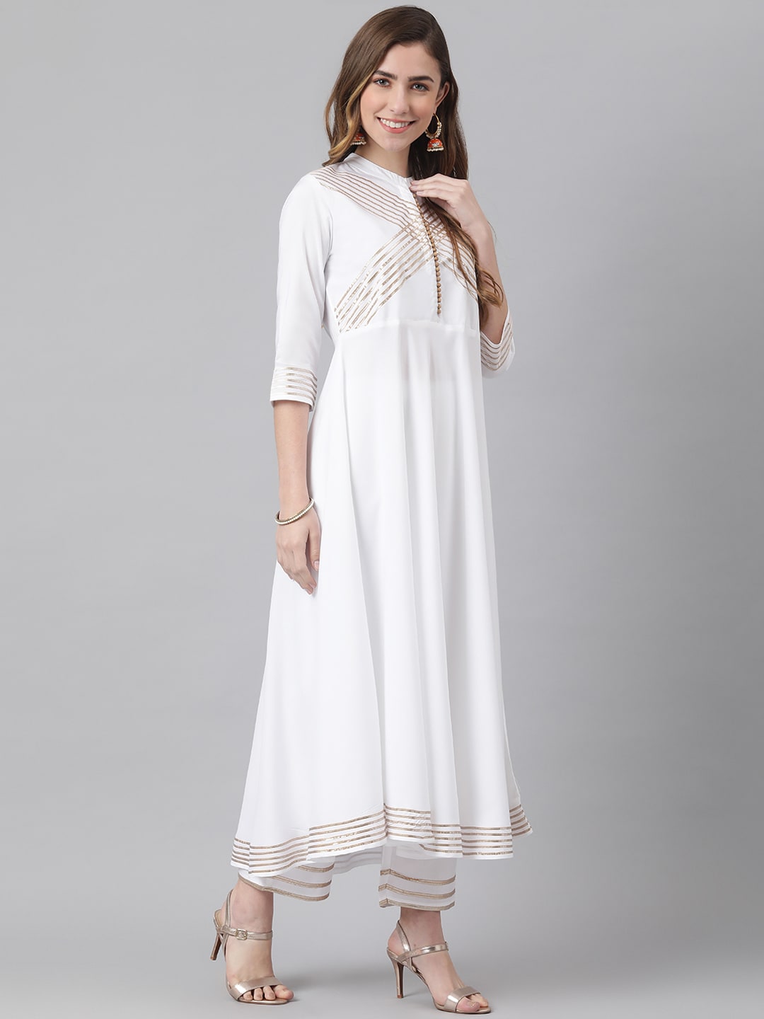 Khushal K Women White Yoke Design Gotta Patti Kurta with Palazzos & Dupatta - Distacart