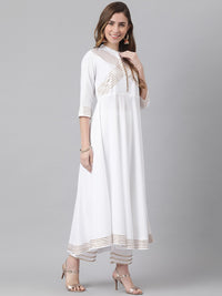 Thumbnail for Khushal K Women White Yoke Design Gotta Patti Kurta with Palazzos & Dupatta - Distacart