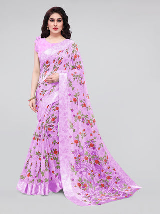 Kalini Pink & Lavender Floral Bagh Saree - Distacart