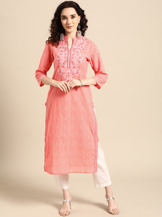 Sangria Women Pink Bandhani Printed Thread Work Pastels Kurta - Distacart