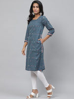 Thumbnail for Biba Women Blue & White Checked A-Line Kurta - Distacart