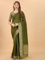 Thumbnail for Kalini Sea Green & Gold-Toned Zari Pure Silk Saree - Distacart