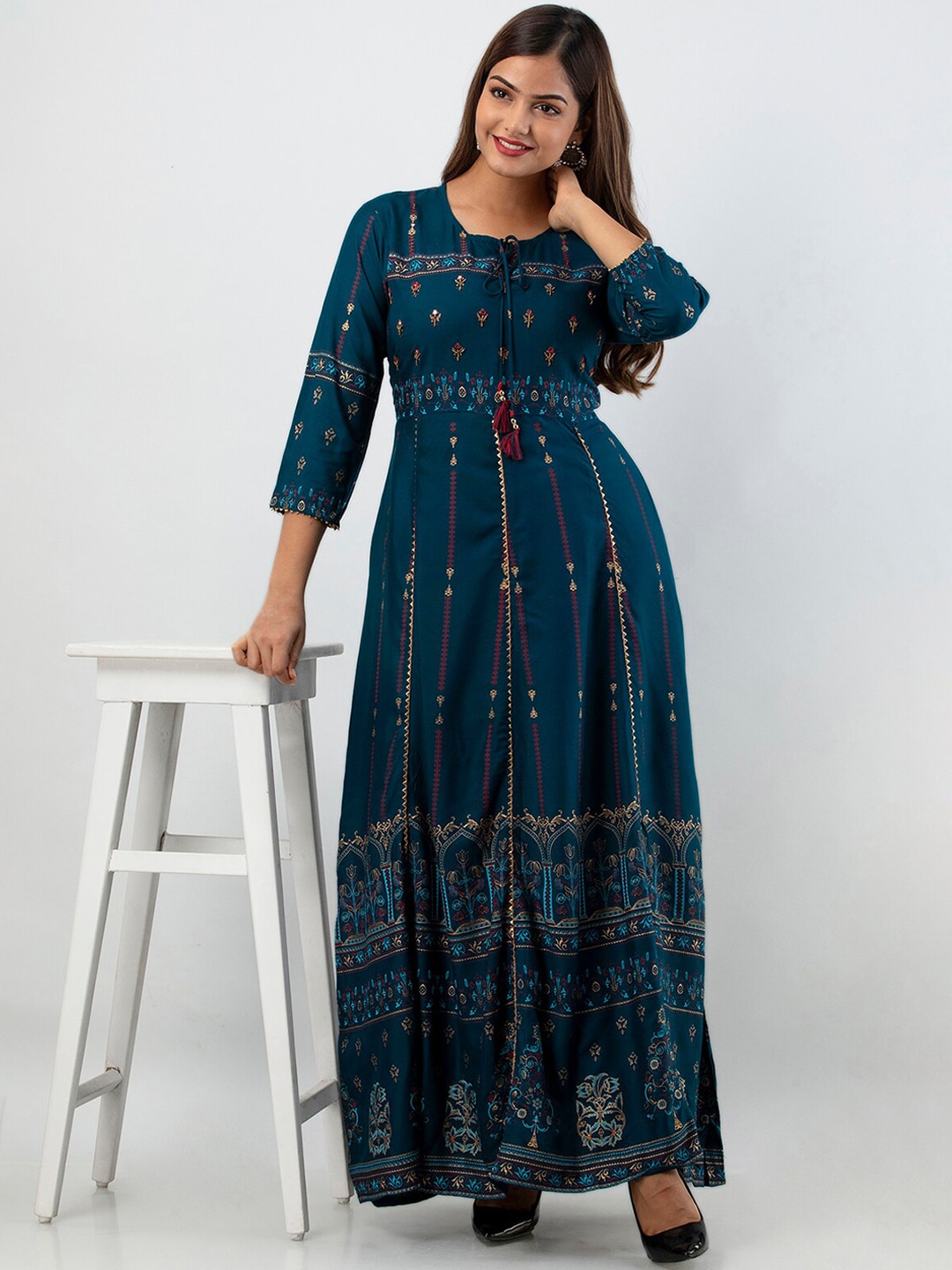 Kalini Women Teal Ethnic Motifs Printed Floral Kurta - Distacart