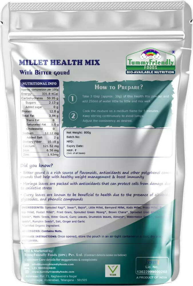TummyFriendly Foods Organic Millet Health Mix With Bittergourd, Methi Seeds, Moringa Leaves - Distacart
