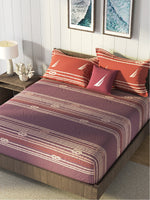 Thumbnail for Nautica Purple & Orange Striped Cotton 160 TC King Bedsheet With 2 Pillow Covers - Distacart