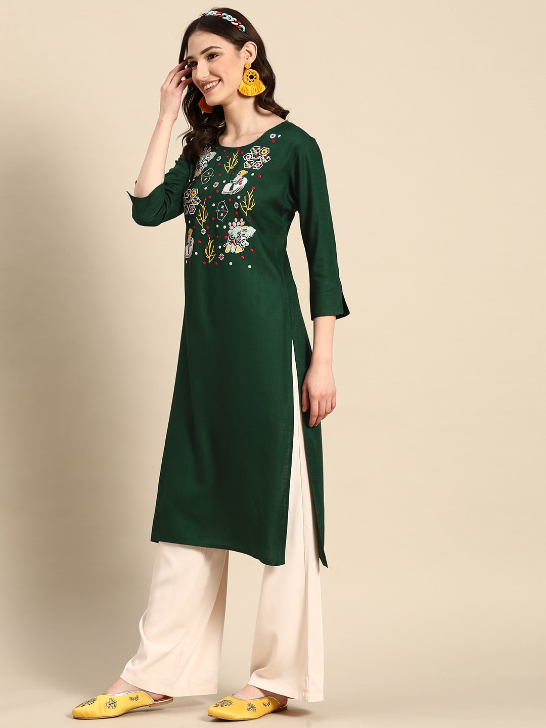 Sangria Ethnic Motif Embroidered Thread Work Thread Work Kurta - Distacart
