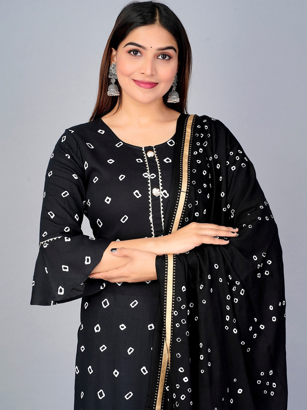 Kalini Bandhani Printed Kurta with Sharara & Dupatta - Distacart