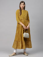 Thumbnail for Biba Women Mustard Brown & Golden Printed Layered Anarkali Kurta - Distacart