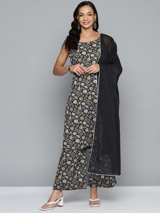 HERE&NOW Women Floral Printed Regular Pure Cotton Kurta with Palazzos & Dupatta - Distacart