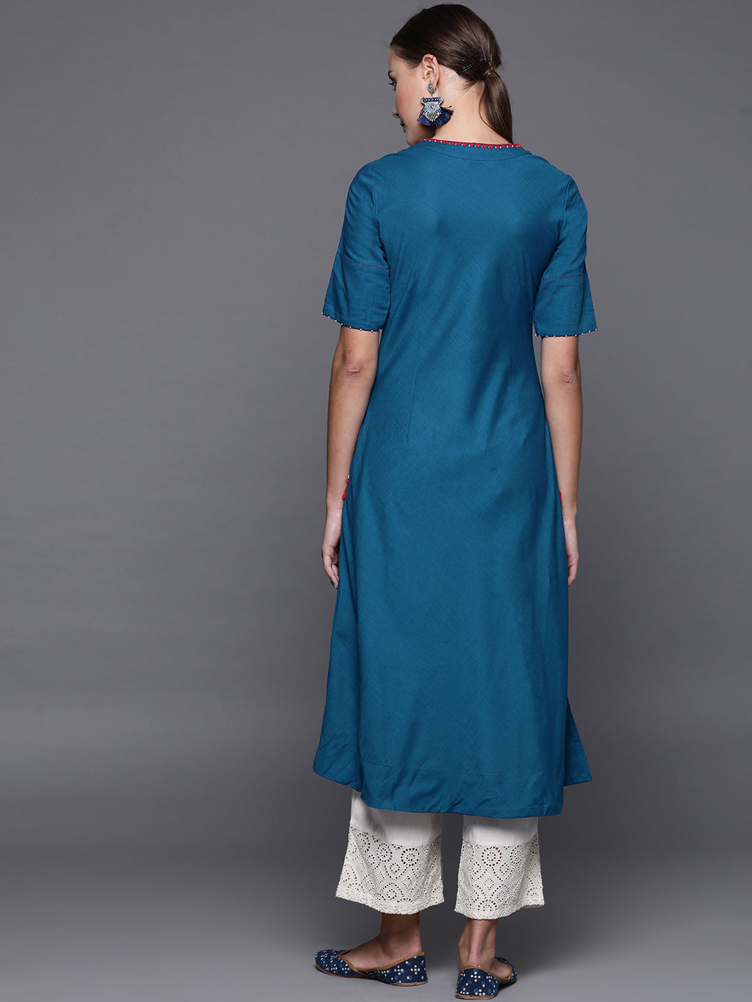 Biba Women Teal Blue Solid A-Line Kurta - Distacart