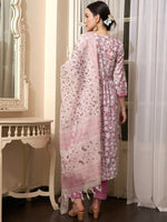 Thumbnail for Sangria Mauve Embroidered Straight Pure Cotton Kurta With Trouser & Dupatta - Distacart