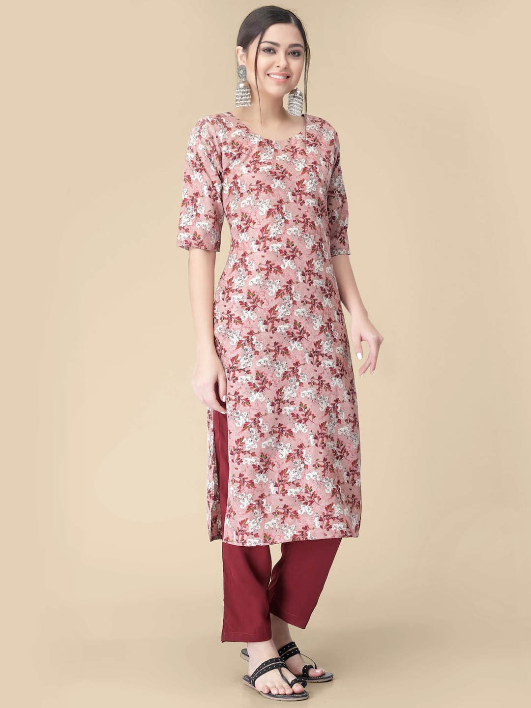 Kalini Floral Printed Regular Kurta with Trousers - Distacart