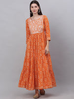 Thumbnail for Kalini Women Orange Ethnic Motifs Printed Cotton Anarkali Kurta - Distacart