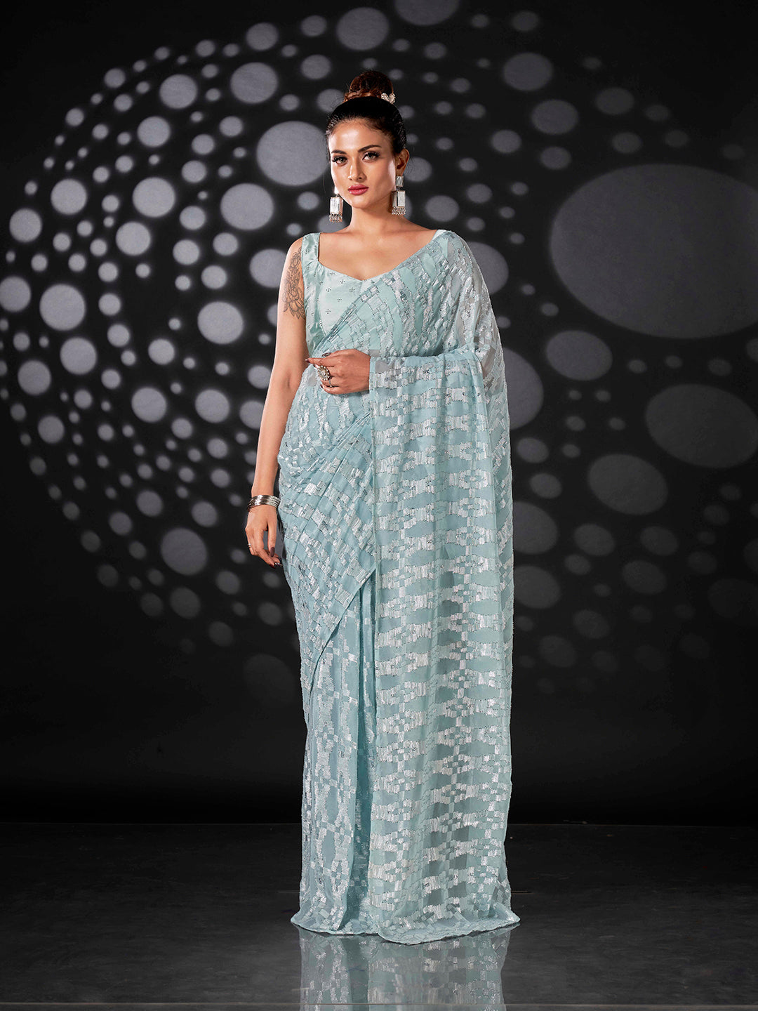 Tikhi Imli Blue Woven Design Ready to Wear Saree - Distacart