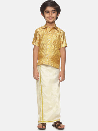 Sethukrishna Boys Gold-Toned Self Design Shirt with Dhoti - Distacart