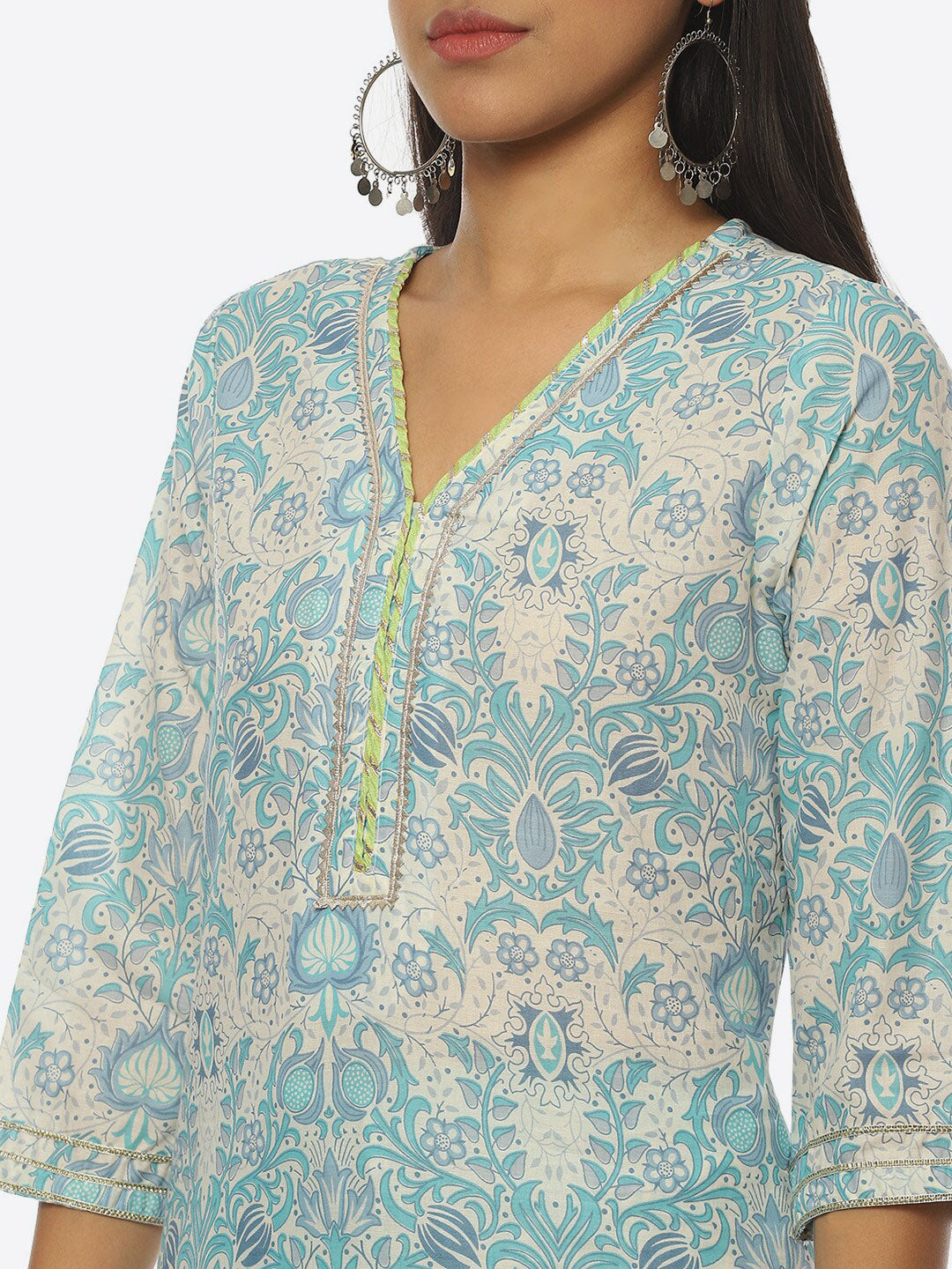 Biba Ethnic Motifs Printed Gotta Patti Kurta with Palazzos - Distacart