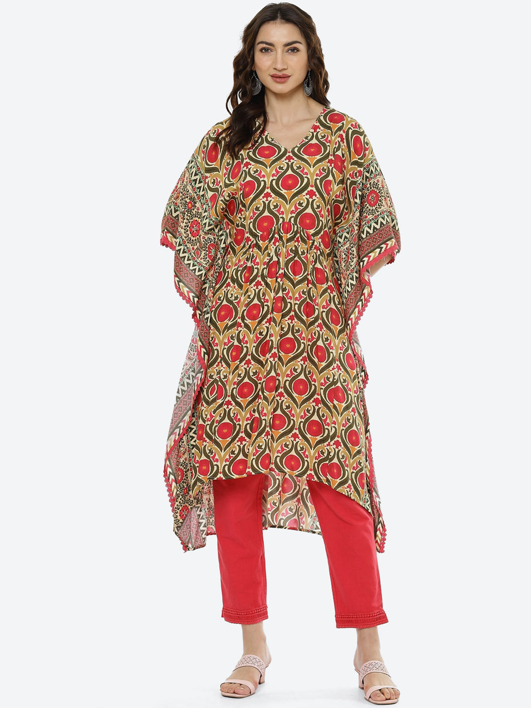 Biba Women Pink Floral Printed Pure Cotton Kurta with Trousers - Distacart