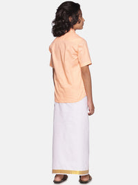 Thumbnail for Sethukrishna Boys Orange & White Solid Cotton Shirt & Dhoti Set - Distacart