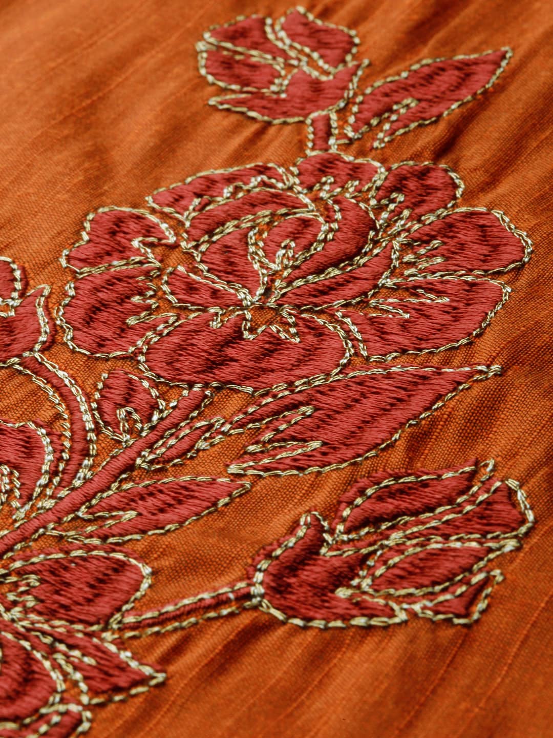 All About You Women Orange Floral Print Embroidered Regular Kurta with Trousers - Distacart