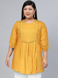 Thumbnail for Biba Women Yellow Pleated And Panelled Puff Sleeves Kurti - Distacart