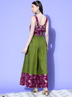 Thumbnail for InWeave Women's Wine Brocade Strappy Top W Olive Wine Brocade Palazzo Set - Distacart