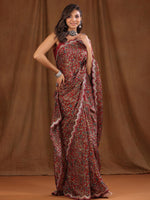 Thumbnail for Sangria Maroon Floral Printed Beads And Stones Sarees - Distacart