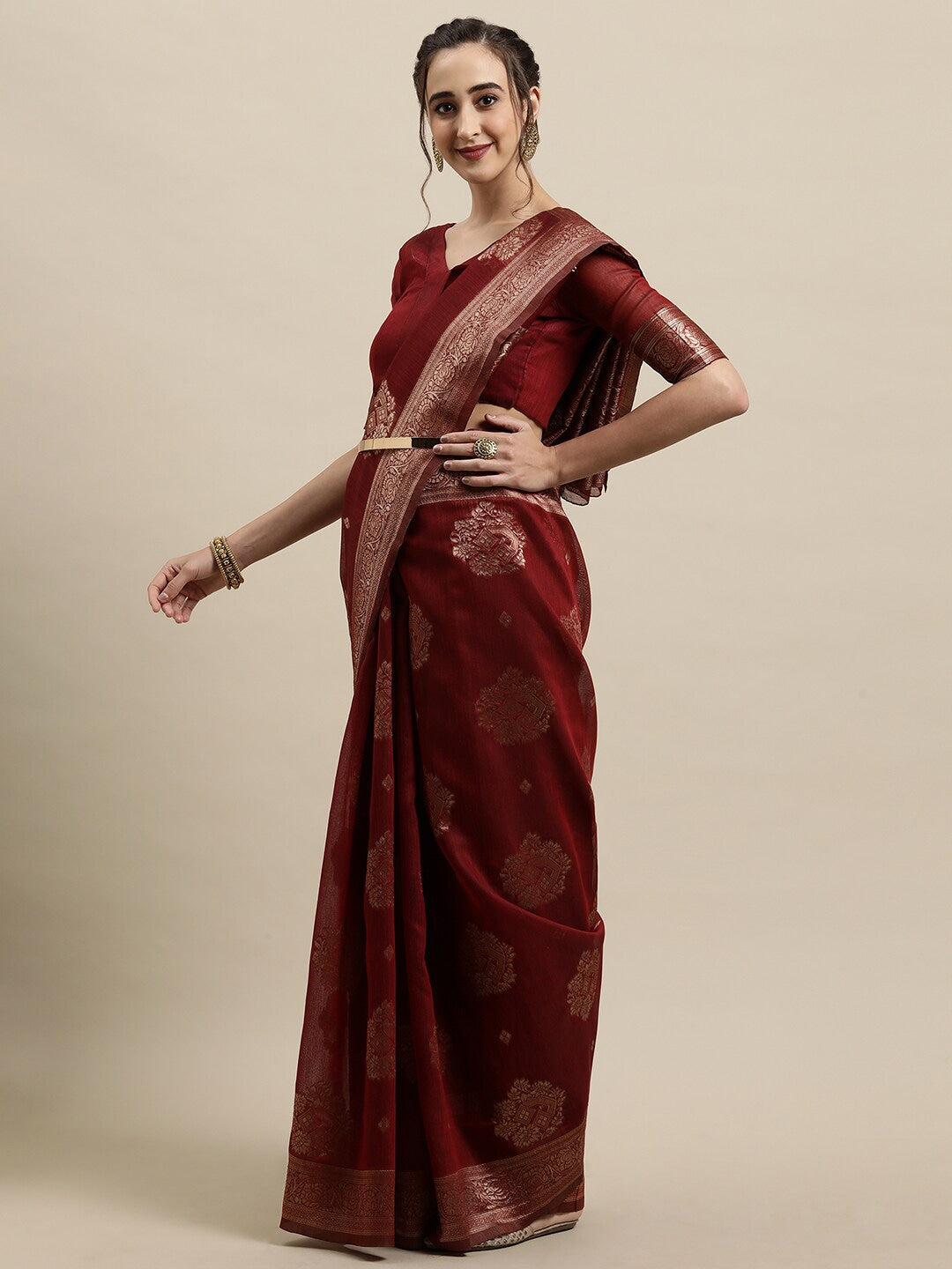 Saree Mall Maroon & Gold-Toned Ethnic Motifs Zari Silk Blend Banarasi Sarees - Distacart
