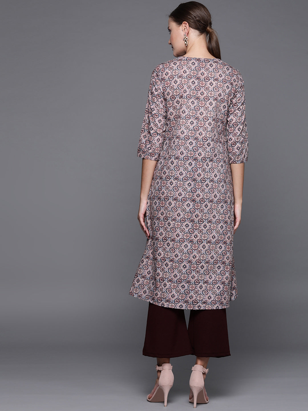 Biba Women Pink & Blue Printed A-Line Layered Kurta - Distacart