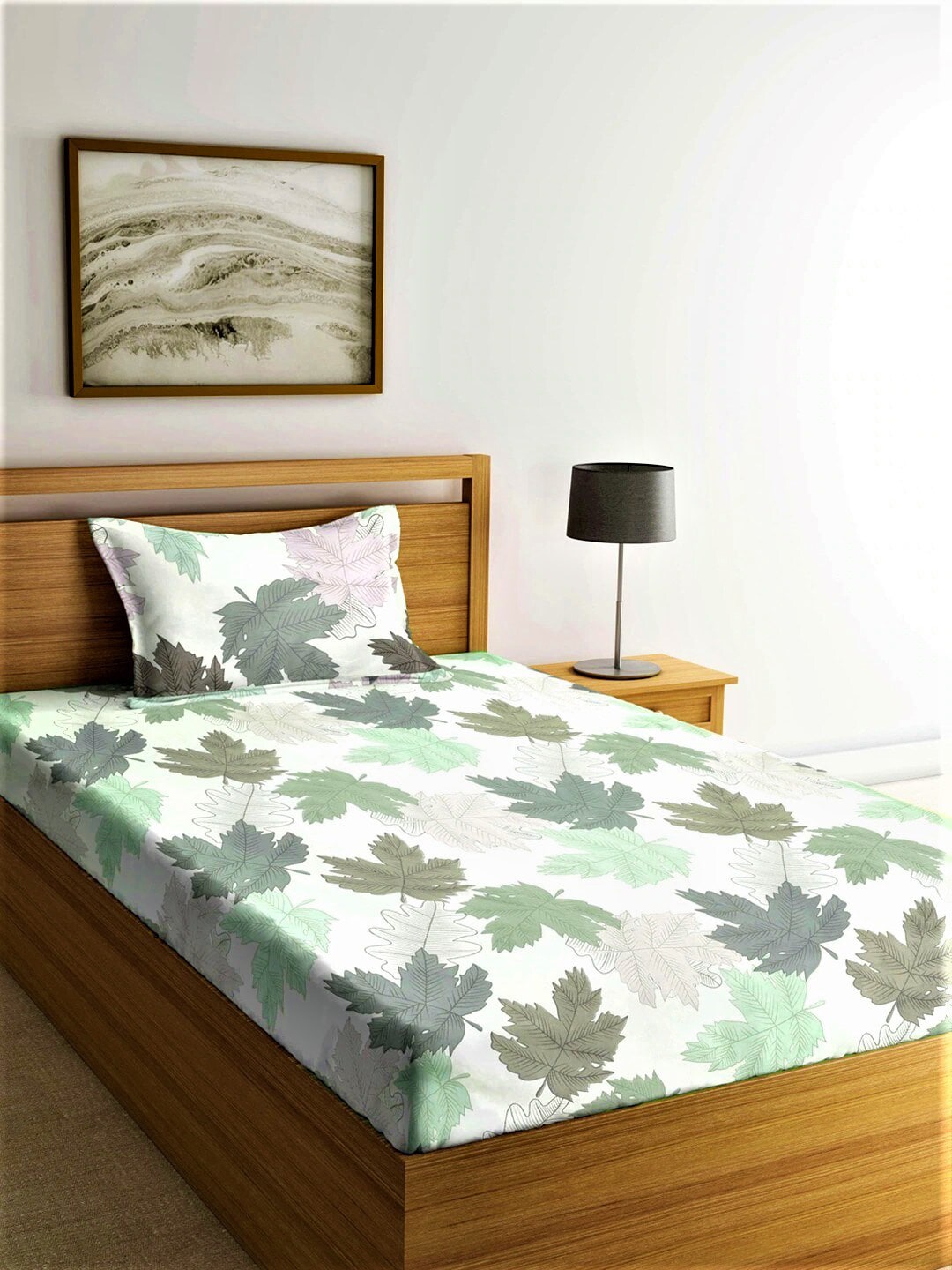 Home Sizzler White & Green Floral 210 TC Bedsheet with Pillow Covers - Distacart