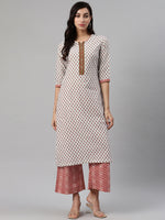 Thumbnail for Biba Women White & Maroon Printed Kurta with Palazzos - Distacart