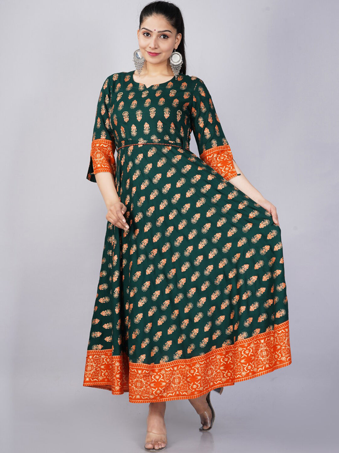 Kalini Green Floral Printed Anarkali Kurta For Women - Distacart