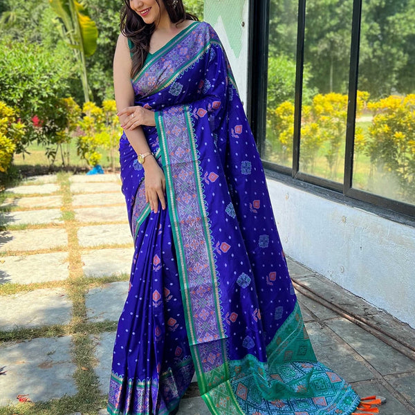 Mitera Blue & Green Woven Design Zari Patola Saree - Distacart