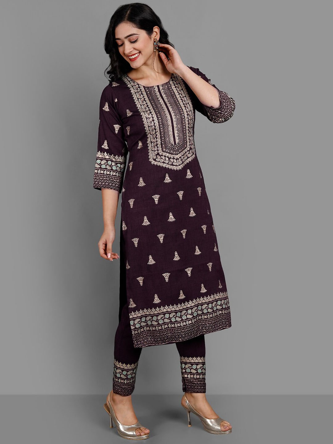 Kalini Ethnic Motifs Printed Thread Work Kurta & Trousers With Dupatta - Distacart