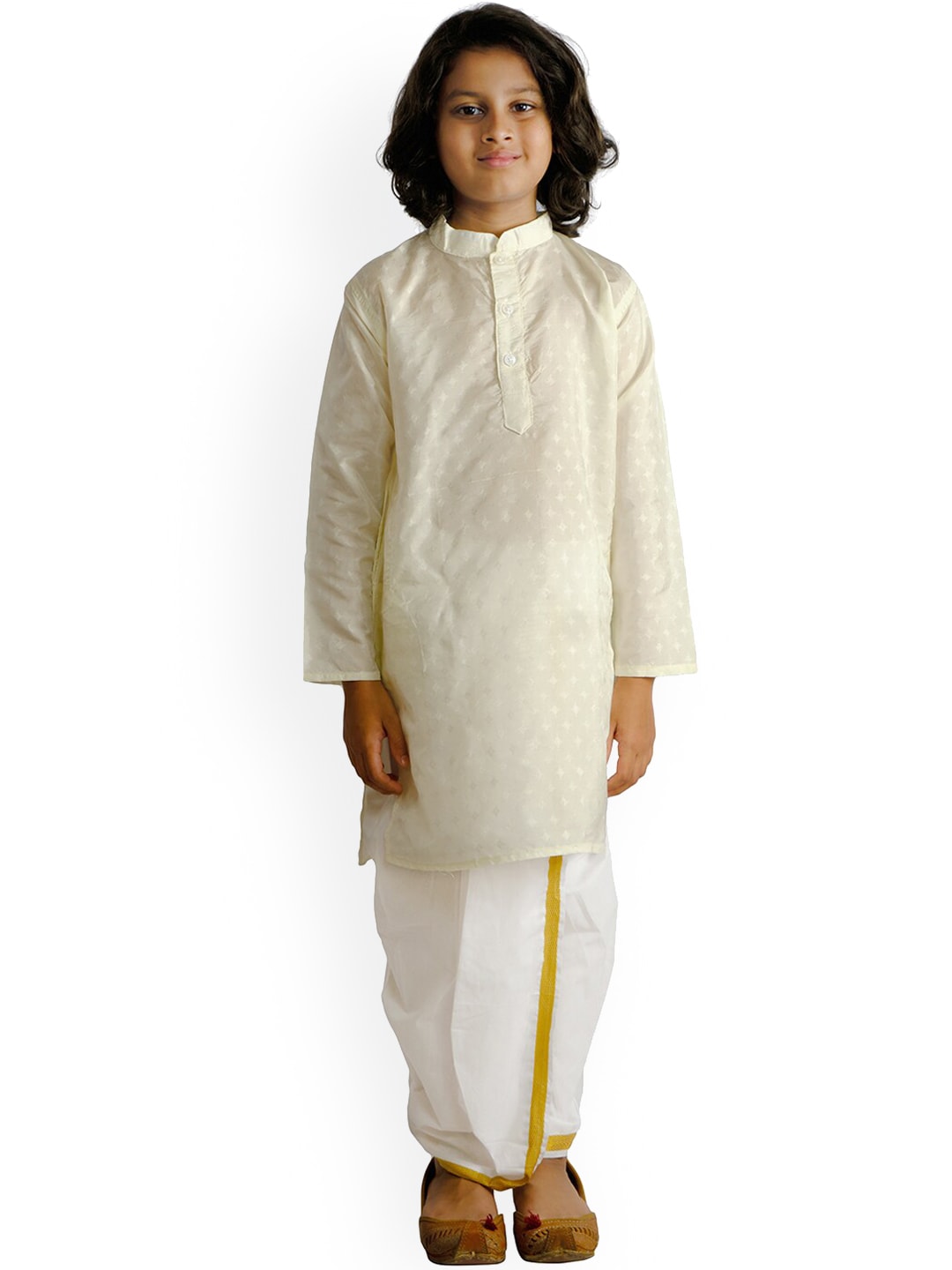 Sethukrishna Boys Cream-Coloured Printed Kurta with Dhoti Pants - Distacart