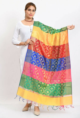Mominos Fashion Moeza Banarsi Silk Floral Woven Design Multi Dupatta For Women - Distacart