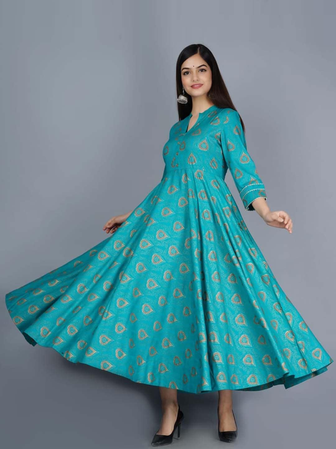Kalini Women Green Ethnic Motifs Embroidered Keyhole Neck Flared Sleeves Anarkali Kurta - Distacart