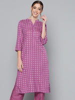 Thumbnail for HERE&NOW Women Purple Printed Regular Kurta with Palazzos - Distacart