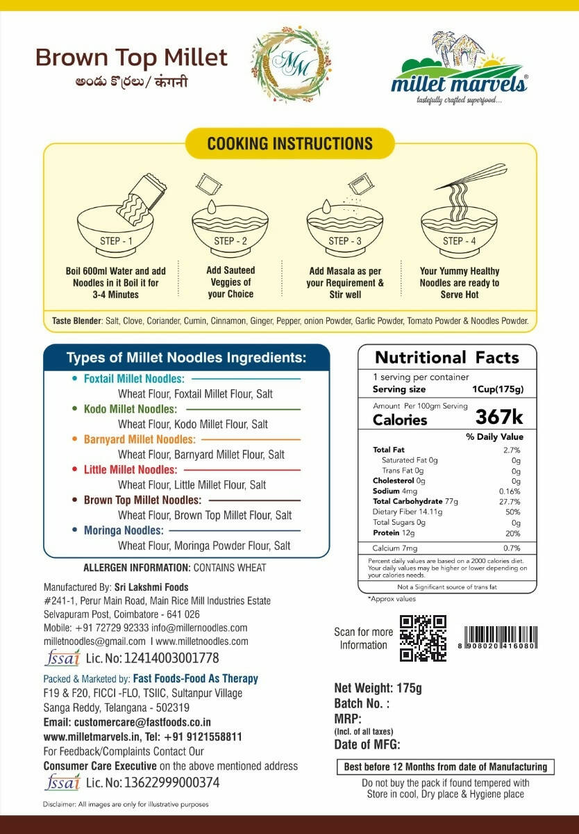 Millet Marvels Brown Top Millet Noodles - Distacart