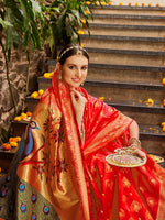 Thumbnail for Kalini Ethnic Motifs Woven Design Zari Detail Paithani Saree - Distacart