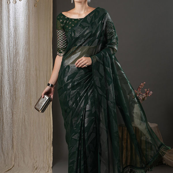 Saree Mall Green Abstract Printed Pure Georgette Saree - Distacart