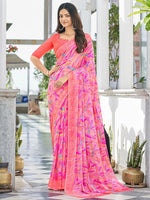 Thumbnail for Kalini Abstract Printed Pure Chiffon Dabu Saree - Distacart