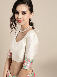 Thumbnail for Saree Mall Off White & Golden Woven Design Banarasi Saree - Distacart
