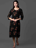 Thumbnail for Kalini Women Black Floral Embroidered Thread Work Floral Kurta - Distacart