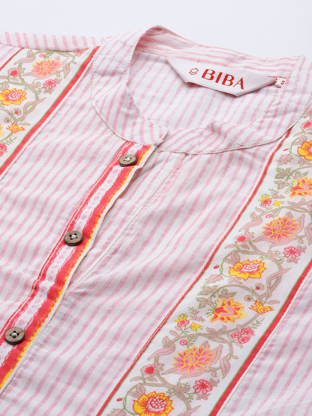 Biba Striped Pure Cotton Kurta with Trousers - Distacart