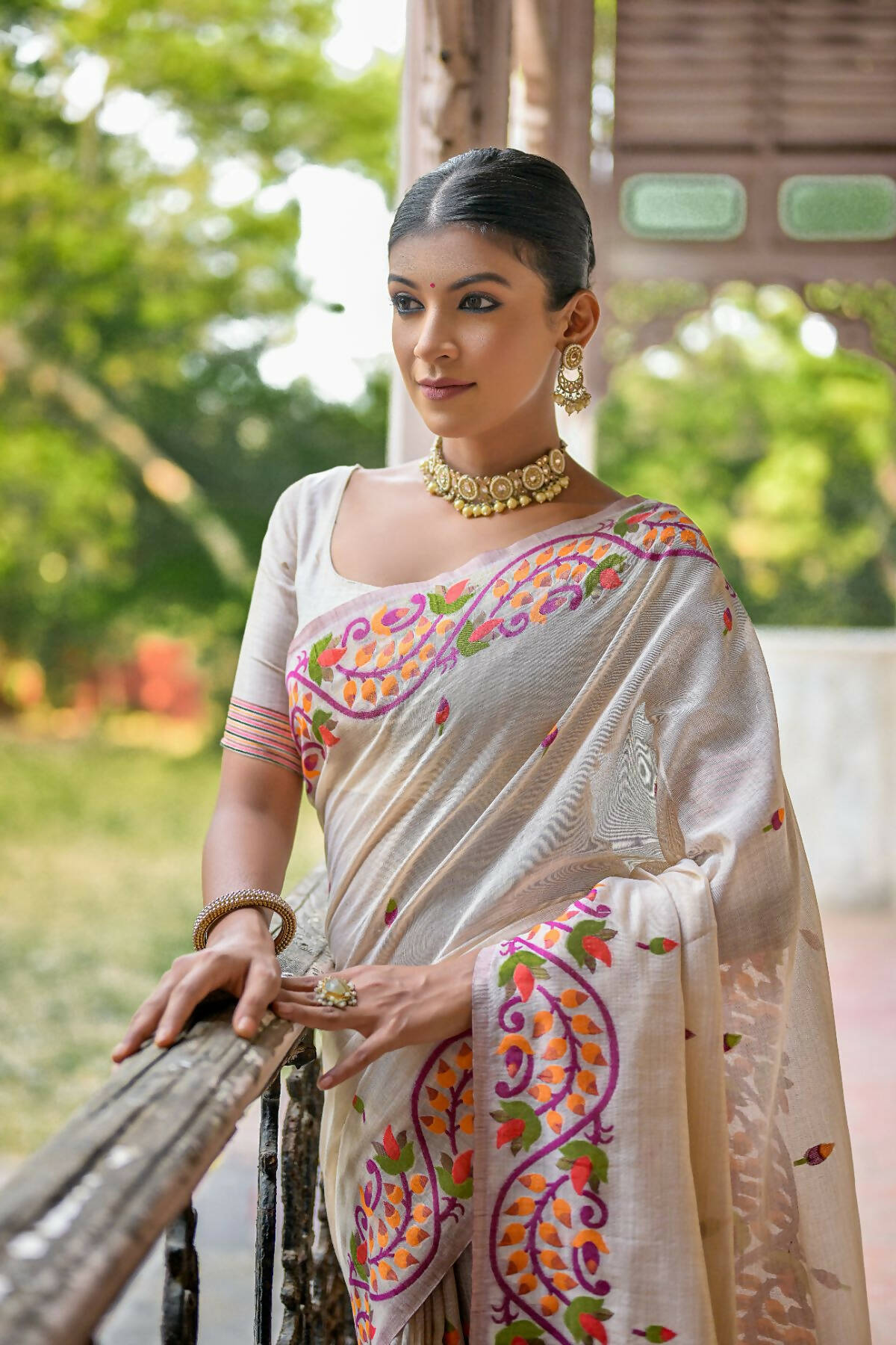 Vishnu Weaves Women's Wine Muga Cotton Woven Saree with Blouse - Distacart