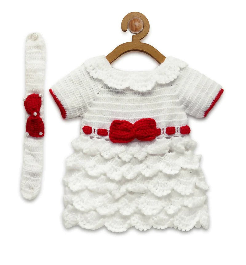 ChutPut Hand knitted Cinderella Wool Dress with Head band For Baby Girls  - White - Distacart