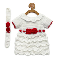Thumbnail for ChutPut Hand knitted Cinderella Wool Dress with Head band For Baby Girls  - White - Distacart