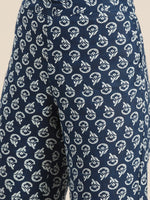 Thumbnail for Sangria Women White & Navy Blue Printed Kurta with Trousers - Distacart
